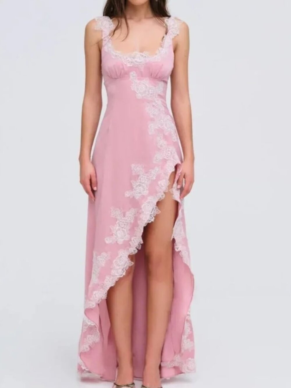 NEW $429 FOR LOVE AND LEMONS CLEMENCE PINK SATIN MAXI GOWN DRESS SIZE L - Picture 2 of 16